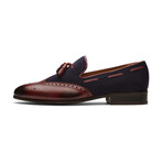 Wingtip Brogue Tassel Loafers // Burgundy & Navy Suede (US: 7.5)