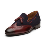 Wingtip Brogue Tassel Loafers // Burgundy & Navy Suede (US: 7.5)