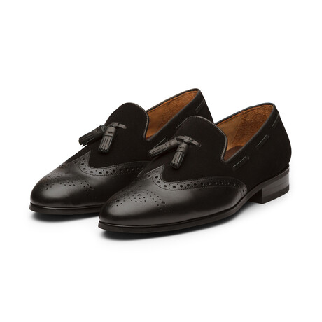 Wingtip Brogue Tassel Loafers // Black & Black Suede (US: 7)