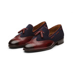 Wingtip Brogue Tassel Loafers // Burgundy & Navy Suede (US: 7.5)