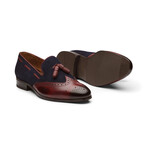 Wingtip Brogue Tassel Loafers // Burgundy & Navy Suede (US: 7.5)