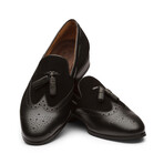 Wingtip Brogue Tassel Loafers // Black & Black Suede (US: 8)