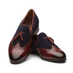 Wingtip Brogue Tassel Loafers // Burgundy & Navy Suede (US: 7.5)