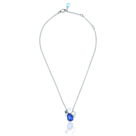 Superoro // 18K White Gold Diamond + Tanzanite + Topaz + Moonstone Necklace // 16.5" // New