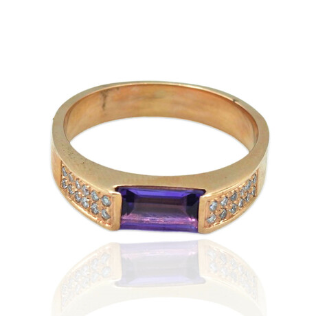 18K Rose Gold Diamond + Amethyst Ring // Ring Size: 6.75 // New