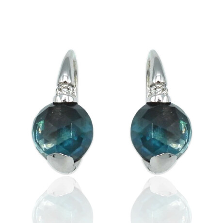 Superoro // 18K White Gold Diamond + Topaz Earrings // New