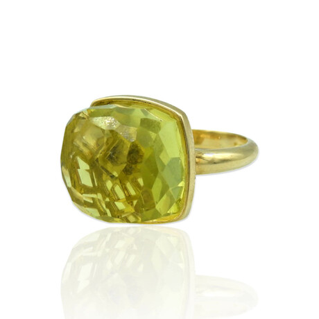 18K Yellow Gold Quartz Ring // Ring Size: 8 // New