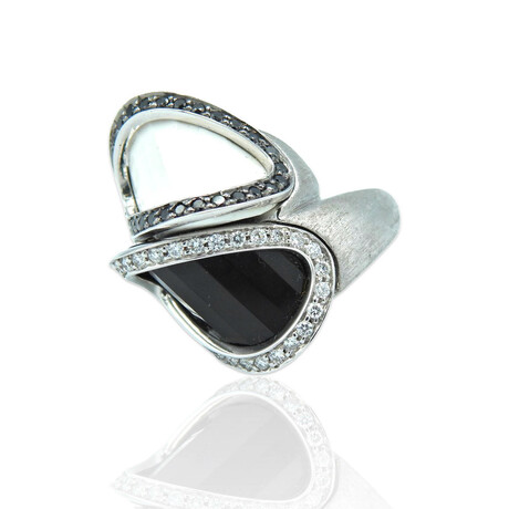 Superoro // 18K White Gold Diamond + Onyx Ring // Ring Size: 6.5 // New