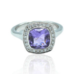 Superoro // 18K White Gold Diamond + Amethyst Ring // Ring Size: 7 // New