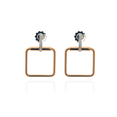 Roberto Coin // Classica Parisienne 18K Rose Gold + 18K White Gold Diamond Earrings // Store Display