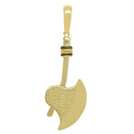 10k Yellow Gold Solid Two-Tone Axe Pendant I // 2.375" // Gold + Black