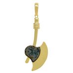 10k Yellow Gold Solid Two-Tone Axe Pendant II // 2.375" // Gold + Black