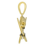 10k Yellow Gold Solid Skull Pirate Sword Pendant // 1.5"
