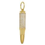 10k Yellow Gold + Cubic Zirconia Solid Two-Tone Reversible Magnum Bullet Pendant // 2"