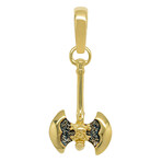 10k Yellow Gold Solid Double Axe Skull Pendant // 2"
