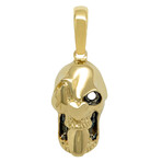 10k Yellow Gold Solid Shiny Skull Pendant III // 1.375" // Gold + Black