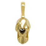 10k Yellow Gold Solid Shiny Skull Pendant II // 1.375" // Gold + Black