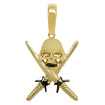 10k Yellow Gold Solid Skull Pirate Sword Pendant // 1.5"