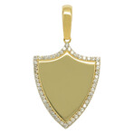 10k Yellow Gold + Cubic Zirconia Solid Shield Pendant // 1.75"