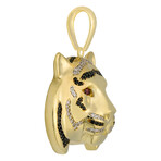 10k Yellow Gold + Ruby + Cubic Zirconia Solid Tiger Head Pendant // 2"