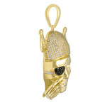 10k Yellow Gold + Cubic Zirconia Solid Mask Pirate Skull Sword Pendant // 2.25"