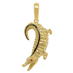 10k Yellow Gold Solid Shiny Crocodile Pendant // 2"