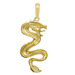 10k Yellow Gold Solid Snake Dragon Pendant I // 2.25" // Gold + Black