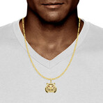 10k Yellow Gold + Ruby + Cubic Zirconia Solid Tiger Head Pendant // 2"
