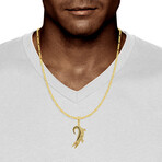 10k Yellow Gold Solid Shiny Crocodile Pendant // 2"