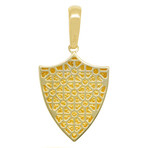 10k Yellow Gold + Cubic Zirconia Solid Shield Pendant // 1.75"