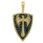 10k Yellow Gold Solid Double Axe Shield Pendant // 2" // Black