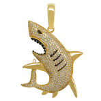 10k Yellow Gold + Cubic Zirconia Solid Shark Pendant // 2"