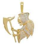 10k Yellow Gold + Cubic Zirconia Angel of Death Reaper Solid Two-Tone Pendant // 2"