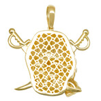 10k Yellow Gold + Cubic Zirconia Solid Mask Pirate Skull Sword Pendant // 2.25"