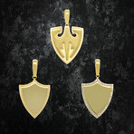 10k Yellow Gold + Cubic Zirconia Solid Shield Pendant // 1.75"