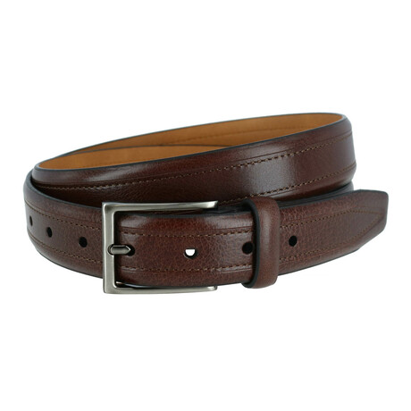 30mm Stitch Detail Leather Belt // Brown (S (30-32))