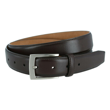 30mm Stitched Feathered Edge Leather Belt // Brown (S (30-32))