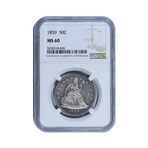 1859 Seated Liberty Half Dollar // NGC Certified MS60 // Deluxe Collector's Pouch
