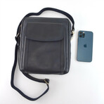 Leather Messenger Side Bag // Navy