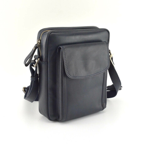 Leather Messenger Side Bag // Navy