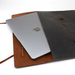 Leather Laptop Sleeve Vintage Style // 15" // Dark Brown