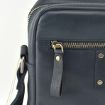 Leather Messenger Side Bag // Navy