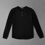 Long Sleeve Henley T-Shirt // Black (M)