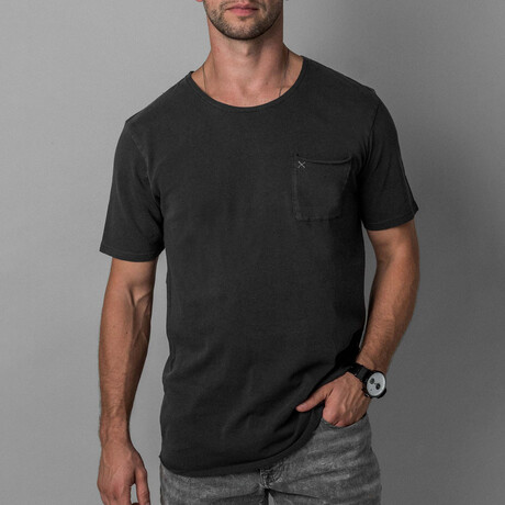 X Pocket Curved Hem T-Shirt // Washed Black (XS)