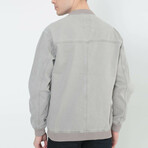 Zippered Oversize Biker Denim Jacket // Gray (S)