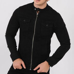 Double Pocket Zipper Denim Jacket // Black (XL)