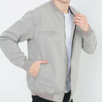 Zippered Oversize Biker Denim Jacket // Gray (L)