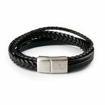 Auyuittuq Black Leather Bracelet // Black + Silver