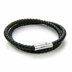 Georgian Bay Black Leather Bracelet // Black + Silver