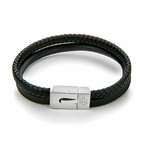 Fraser Plateau Double Black Leather Bracelet // Black + Silver